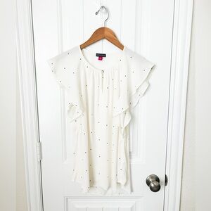 Vince Camuto White Black Polka Dot Flutter Blouse Size XS